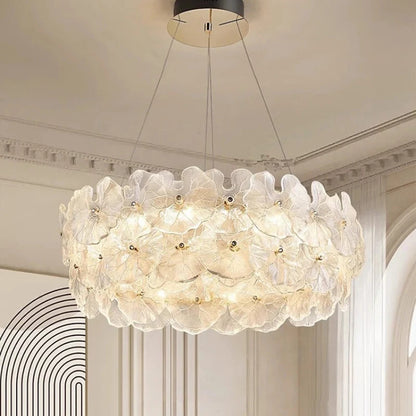 Modern Luxury Lotus Leaf Glass Chandelier Luxury Crystal Pendant Light