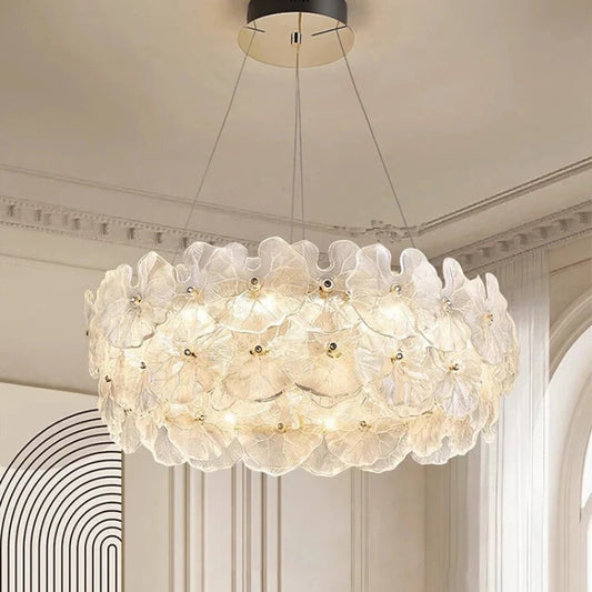 Modern Luxury Lotus Leaf Glass Chandelier Luxury Crystal Pendant Light