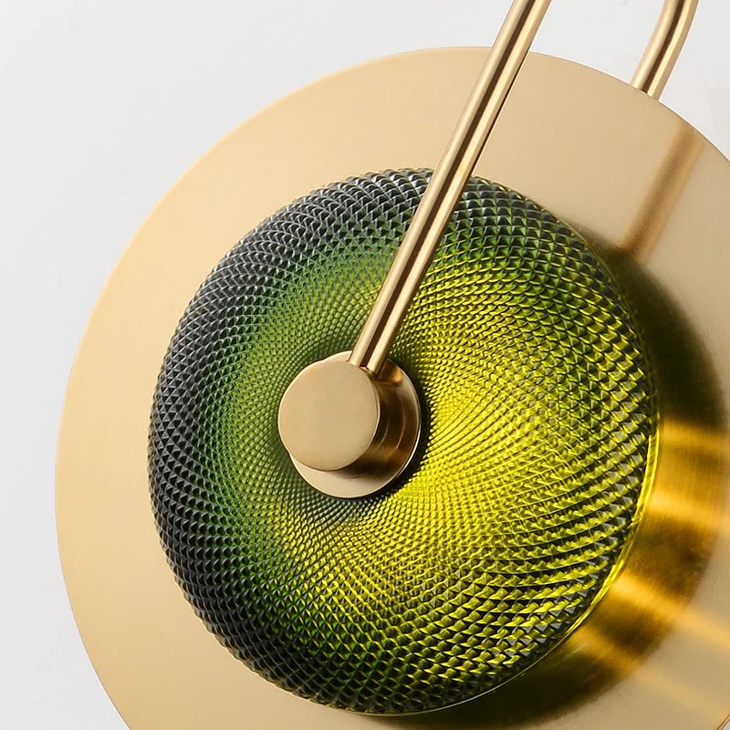 Nordic Retro round glass wall lamp Modern luxury metal plate Green Crystal wall light