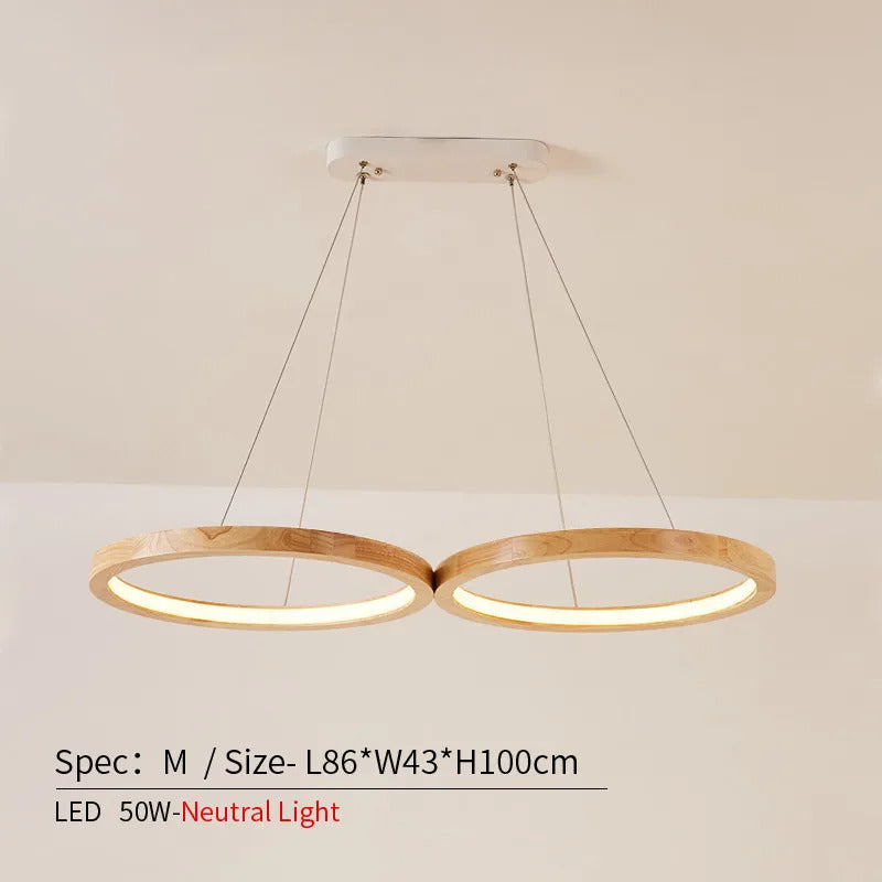 Japanese hanging lamp LED 2 round pendant light design wood light