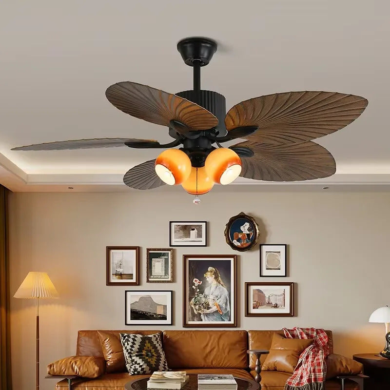 American Retro ceiling Fan Light European Mid-Century vintage Luxury chandelier Remote Fan
