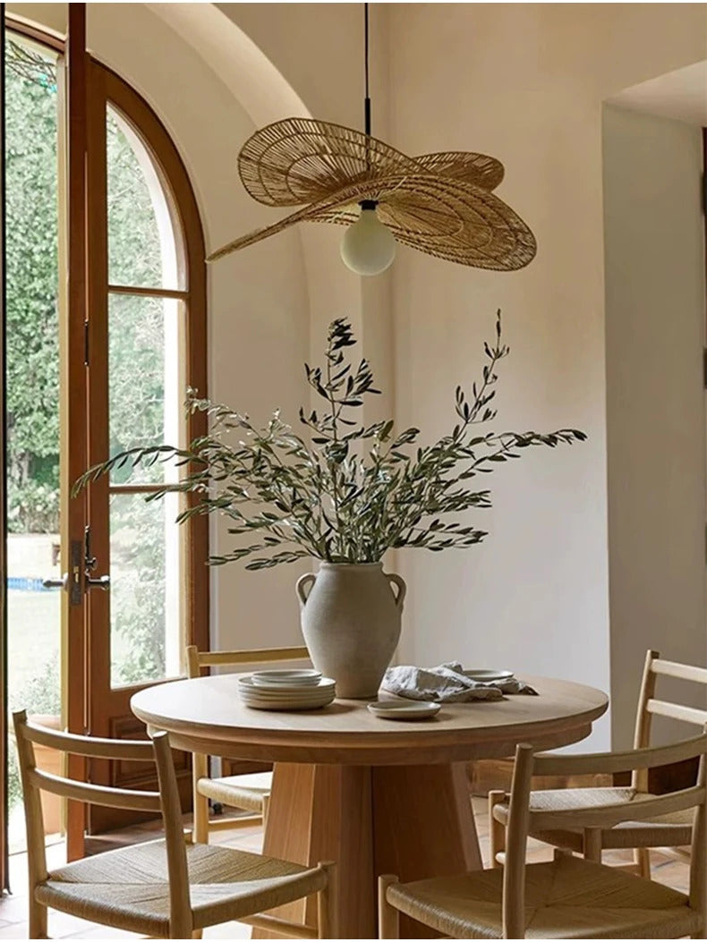 Wabi Sabi Rattan Chandelier Retro LED Weaving Pendant Lamp