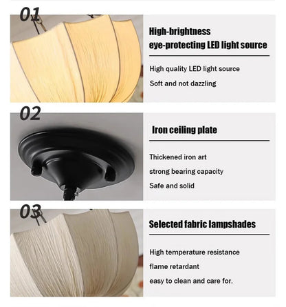 Japanese Wabi Sabi Retro Fabric Pendant Lights Living Dining Room Chandelier