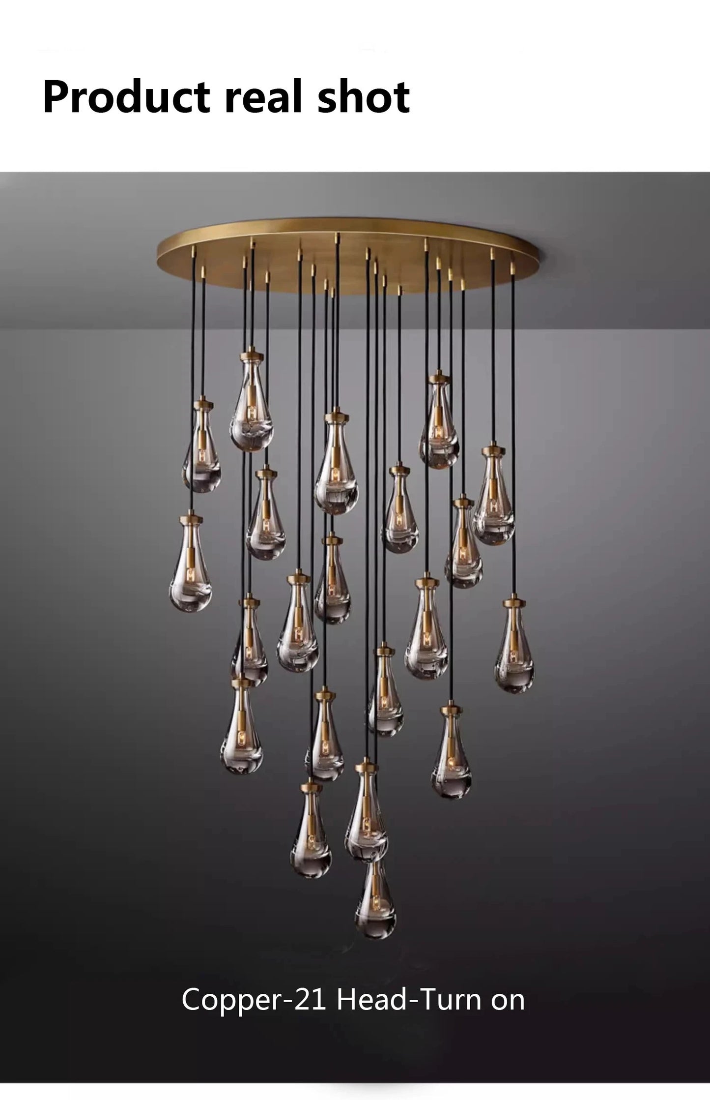 Luxury All Copper LED Pendant Light Modern Water drop Glass chandelier