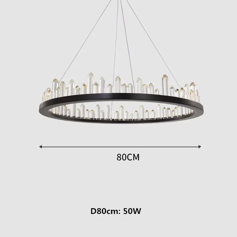 Modern Luxury Crystal Ring chandeliers Round black golden pendant lamp LED hanging light