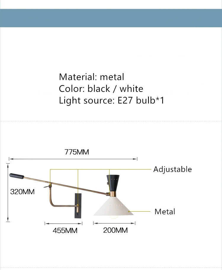Danish design swing Arm wall light American Long Arm Adjustable Sconce Lamp