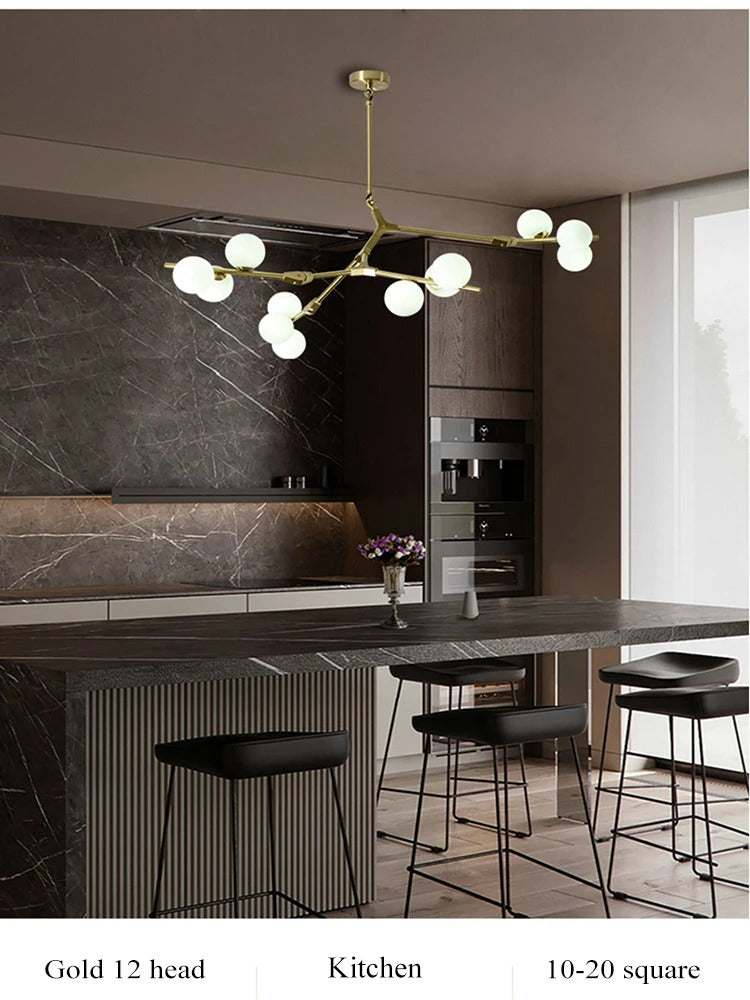 Nordic tree branch ball chandelier Modern white glass ball Led Pendant lights