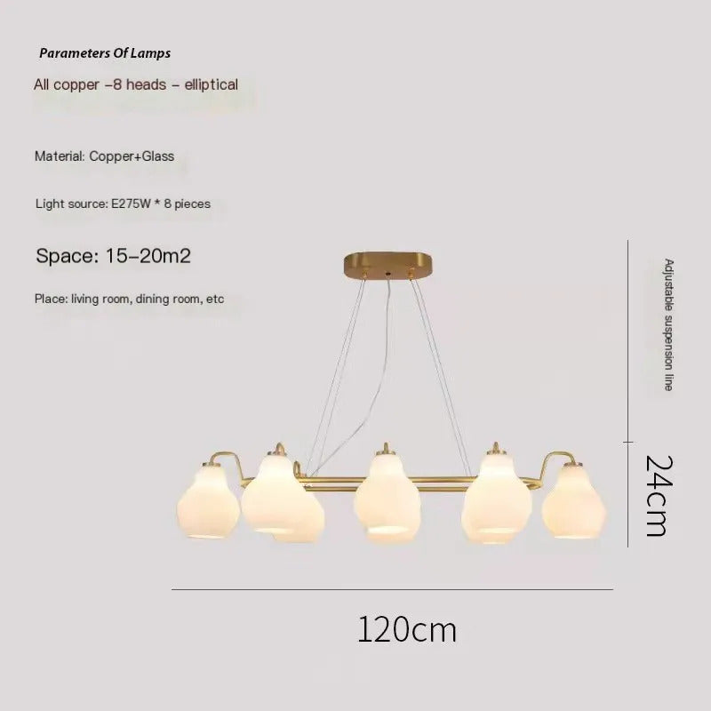 French vintage Cream Glass chandelier Nordic ring Calabash pear pendant lamp