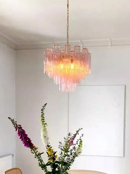 Modern Pink Glass Chandelier Designer Texture Glass Chandelie