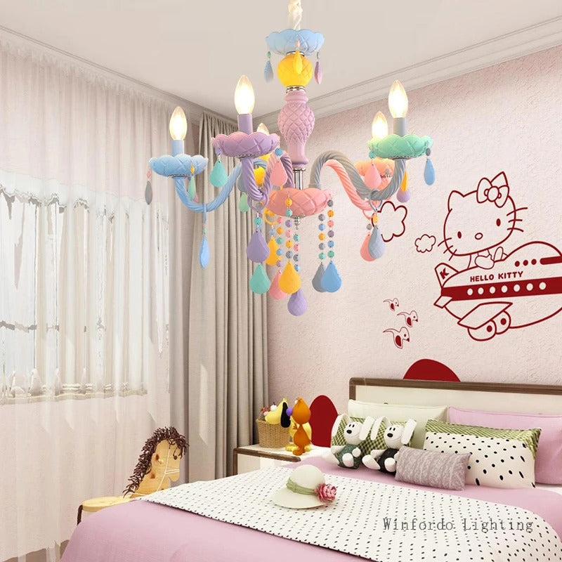 European Children rainbow chandelier Bedroom Princess room kawaii light