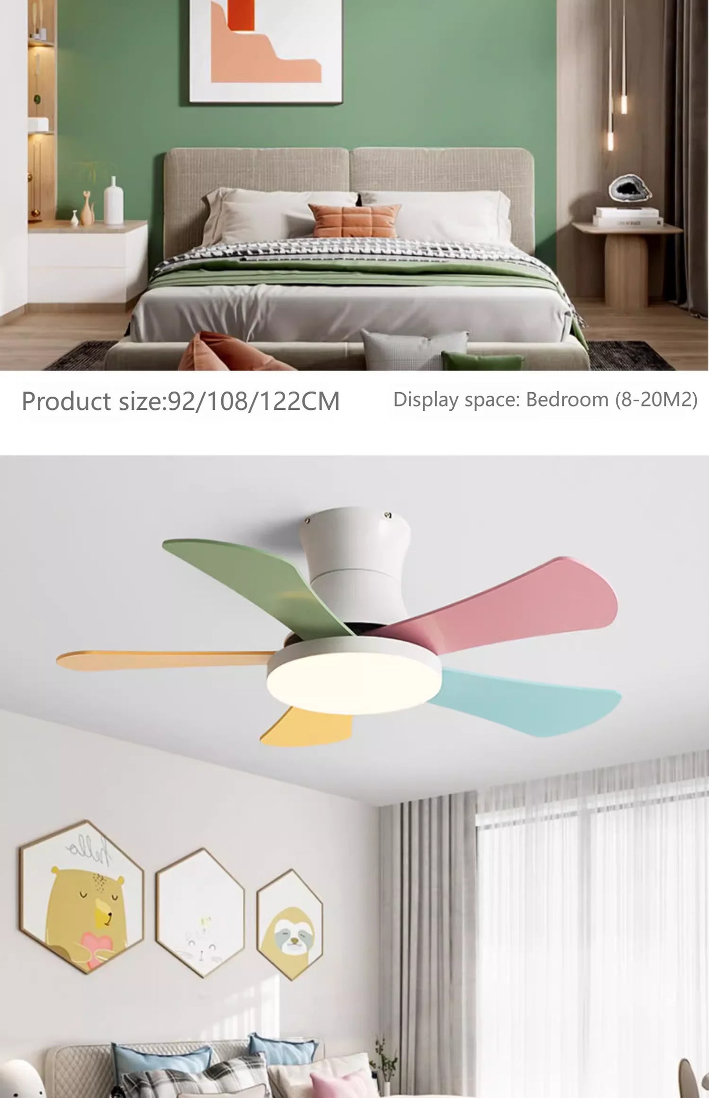 Nordic colorful Ceiling fan light Modern Children bedroom Indoor Ceiling fan lamp