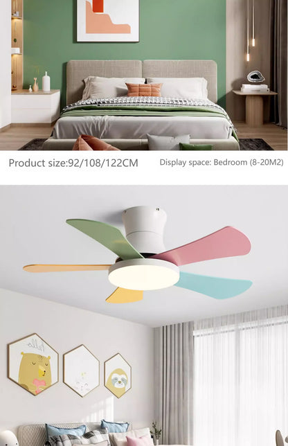 Nordic colorful Ceiling fan light Modern Children bedroom Indoor Ceiling fan lamp