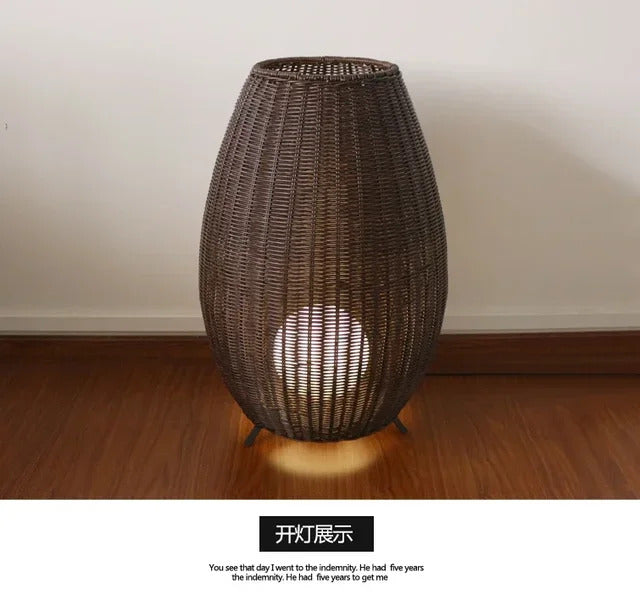 Natural handmade rattan floor lamp Japanese Outdoor waterproof Garden standing lamp
