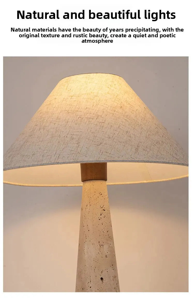 Yellow Travertine Fabric Art Table Lamp Japanese Stone Table Lamp