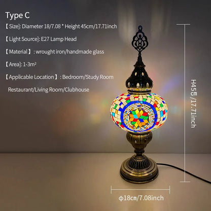 Turkish Mosaic Table Lamp Hand Crafted Decorative Lighting