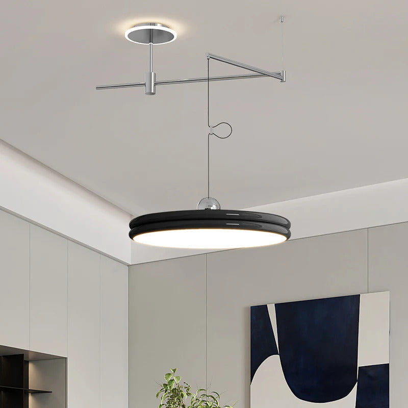 French Flying Saucer Pendant Light Creative Design Extendable Rotating Long Pole Lamp