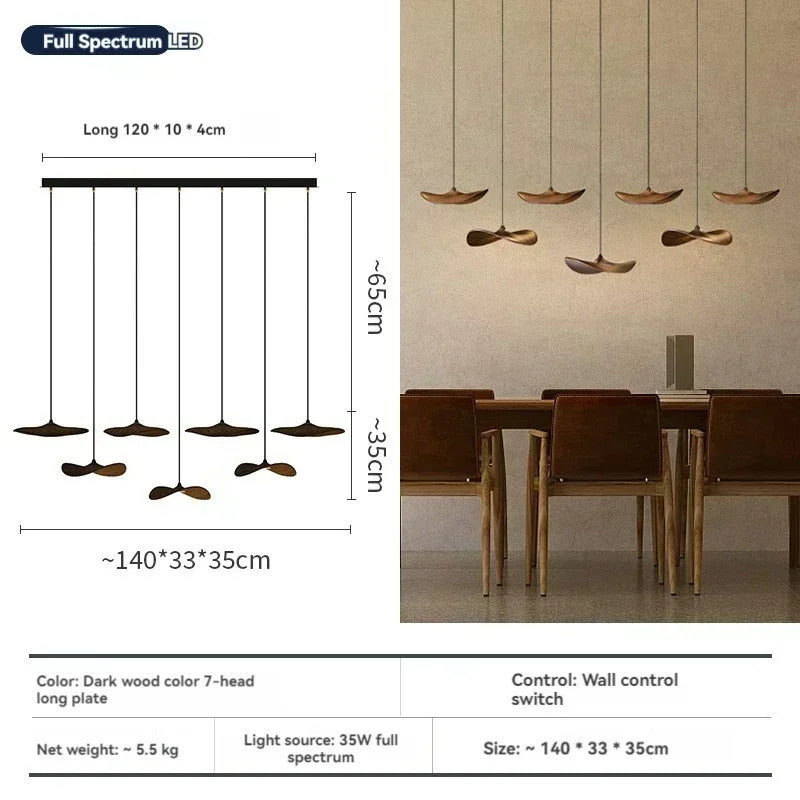 Japanese Lotus Leaf Chandelier Wabi Sabi Solid Wood Hanging Lamp