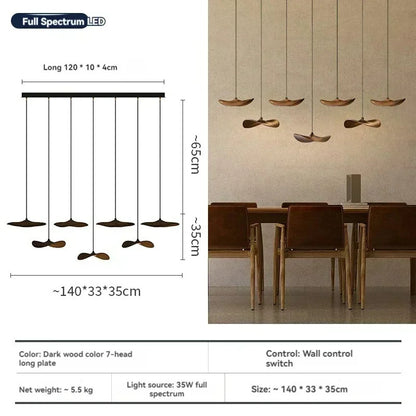 Japanese Lotus Leaf Chandelier Wabi Sabi Solid Wood Hanging Lamp