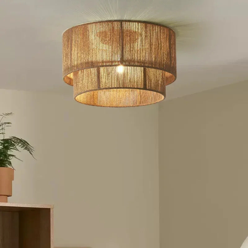 Retro Handmade Tiered Woven Ceiling Light with Rustic Design