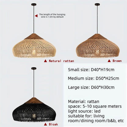 Japanese Wabi-Sabi Rattan Pendant Light Hand-Woven Boho Lamp