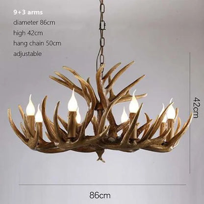 Retro Antler Chandelier Lighting Resin Deer Horn Pendant Lamp