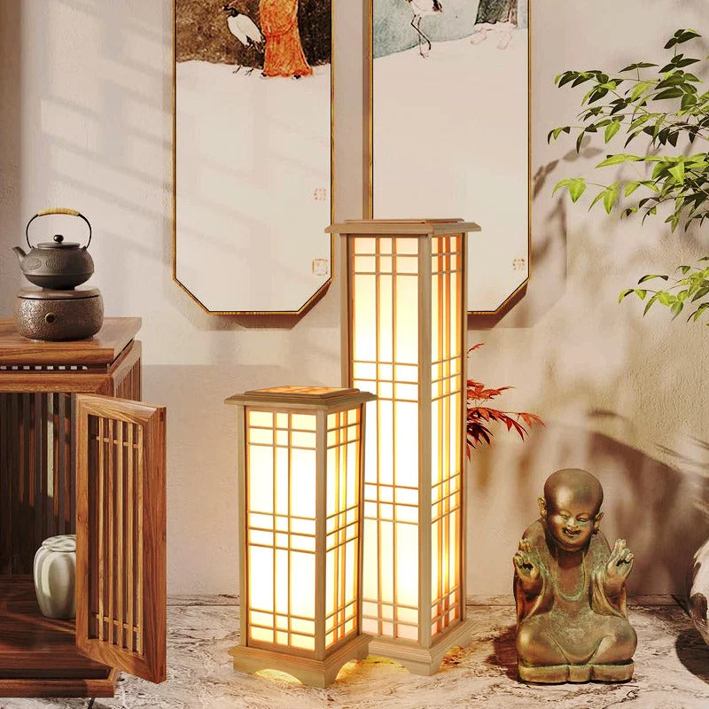 Japanese wooden floor lamp LED Wabi Sabi minimalist Square Wood Made standing lamp