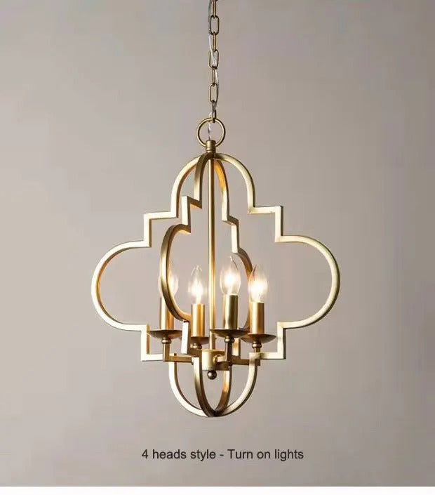 American Vintage Wrought Iron Gold Chandelier Nordic Design Living Room Pendant Lamp