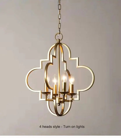 American Vintage Wrought Iron Gold Chandelier Nordic Design Living Room Pendant Lamp