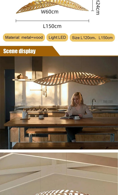 Japanese Wabi Sabi Leaf Chandeliers Art designer Fish Bone Retro Minimalist Pendant Light