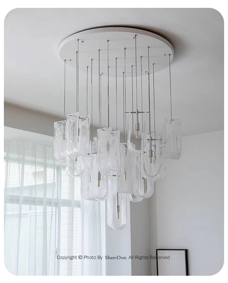 Nordic Cream Style Glass Pendant Lamp Luxury stair chandelier