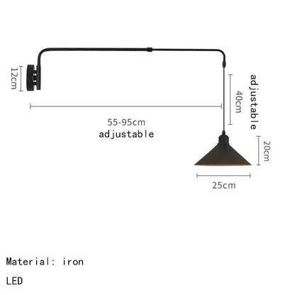 Nordic Swing Arm Black Wall Light Modern corner living room long Adjustable Wall lamp