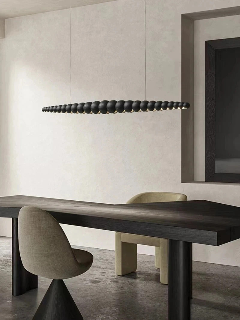Wooden Beads Long Linear LED Pendant Lights Wabi Sabi wood walnut wood Hanging chandeliers