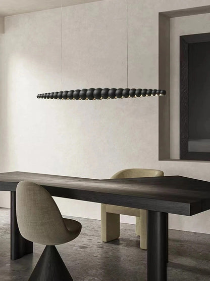 Wooden Beads Long Linear LED Pendant Lights Wabi Sabi wood walnut wood Hanging chandeliers