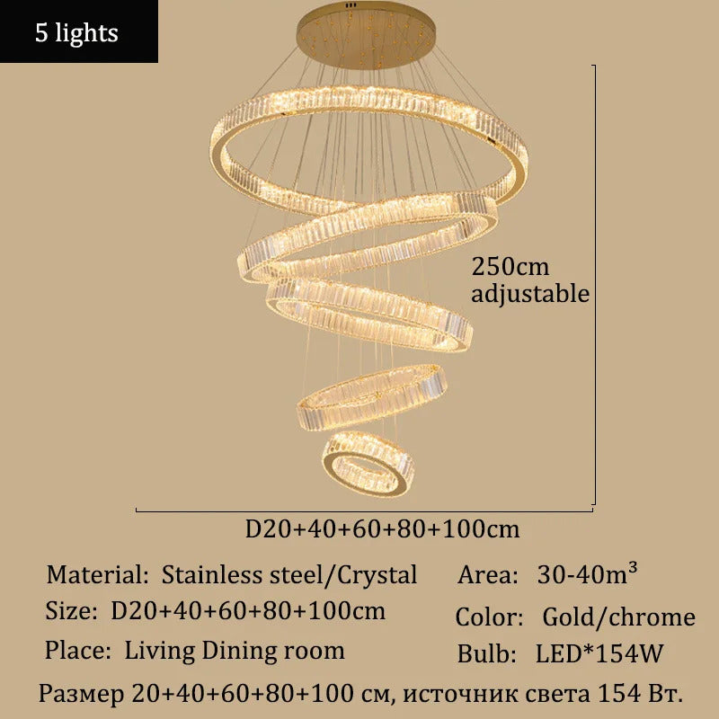 Luxury Crystal LED Pendant Lights Home Villa Living Room Dimmable Lighting Lustre Decoration Ceiling Chandelier Lamps Fixtures