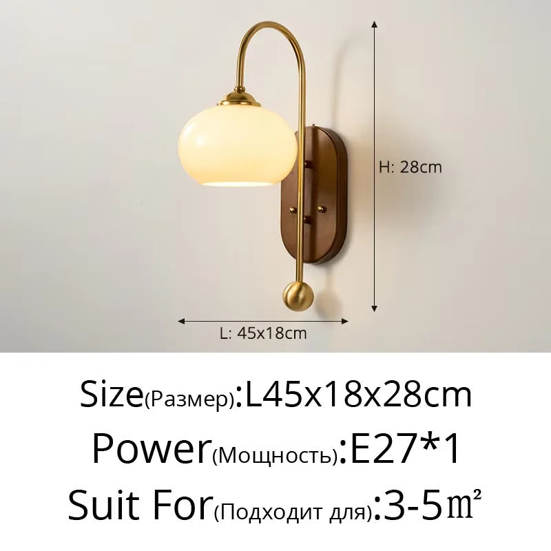 French Lomin Retro Wall Lamp Luxury vintage Glass wooden Wall Light sconce