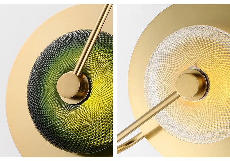 Nordic Retro round glass wall lamp Modern luxury metal plate Green Crystal wall light