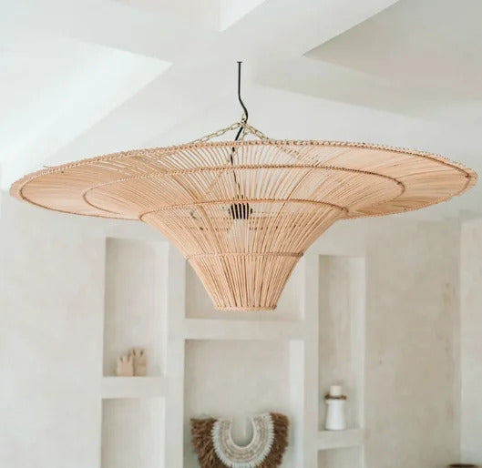 Large Wicker Pendant Lamp Wabi Sabi Style Rattan Chandelier