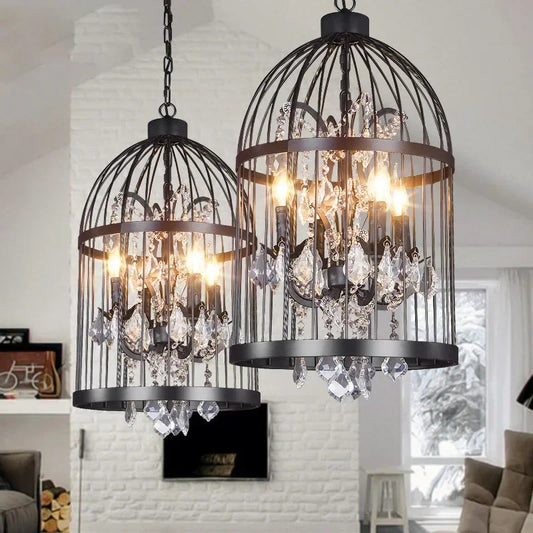 Retro Wrought Iron Chandelier Rustic Orb Vintage Crystal Bird Cage pendant lamps