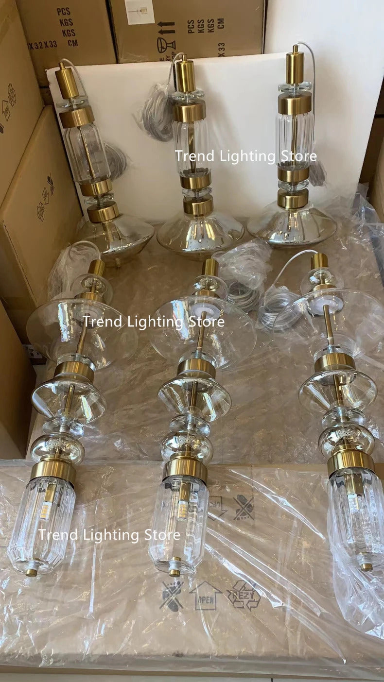 Clear Amber Glass LED Chandelier Modern Pendant Lamp Hall Parlor Restaurant Bedside Lighting Fixtures Wire 150cm Adjustable