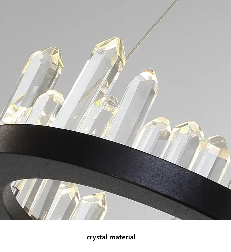 Modern Luxury Crystal Ring chandeliers Round black golden pendant lamp LED hanging light