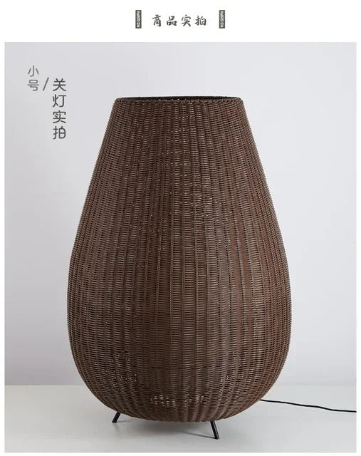 Natural handmade rattan floor lamp Japanese Outdoor waterproof Garden standing lamp