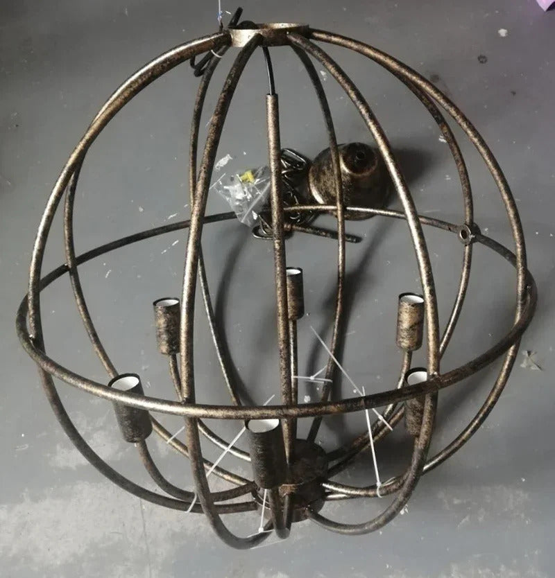 Retro Wrought Iron Chandelier Rustic Orb Vintage Crystal Bird Cage pendant lamps