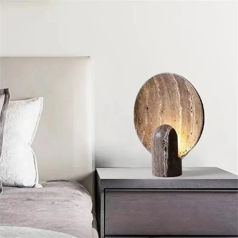 creative living room brown luxury dark travertine rock minimalist Nordic bedroom home decor LED modern resin table lamp