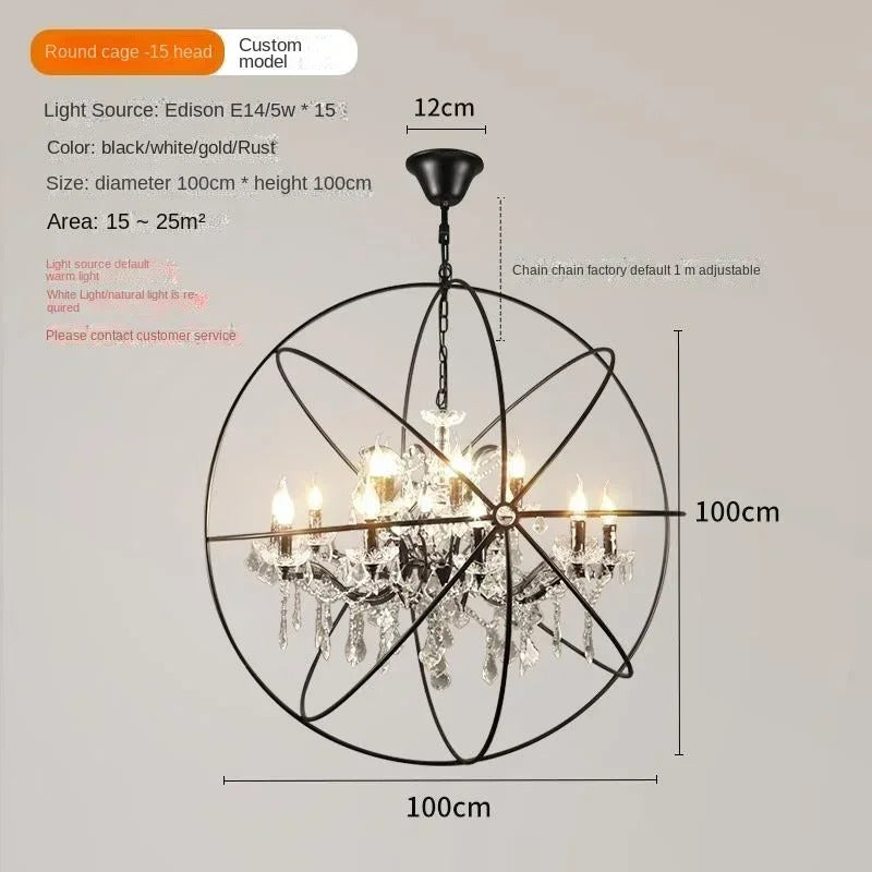 Retro Wrought Iron Chandelier Rustic Orb Vintage Crystal Bird Cage pendant lamps