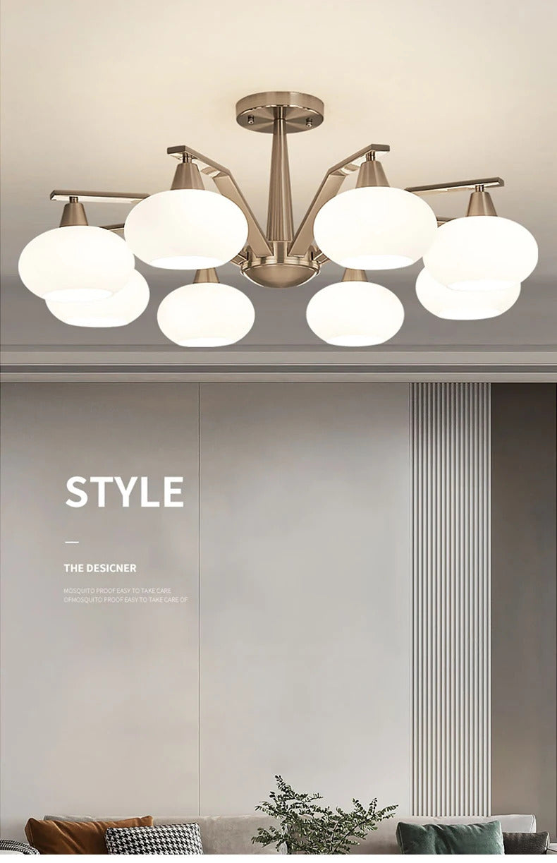 Modern silver chandelier Metal milky white glass lampshade Living Room pendant lamp