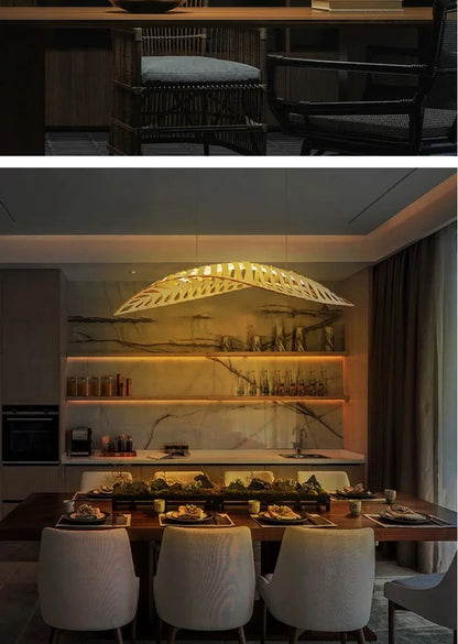 Japanese Wabi Sabi Leaf Chandeliers Art designer Fish Bone Retro Minimalist Pendant Light