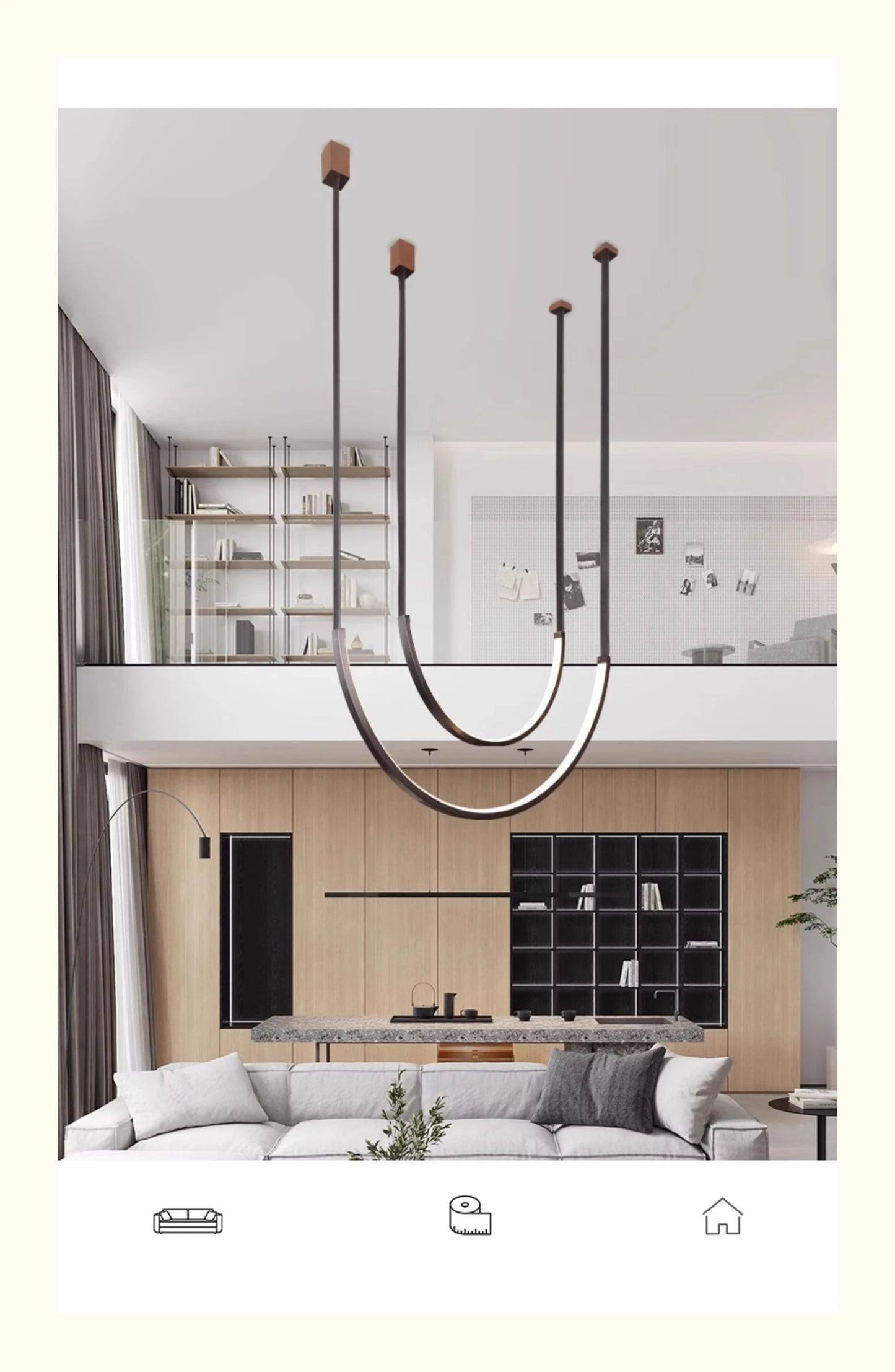 Nordic U-shaped Line Pendant Light LED Long Leather Hanging Lamp