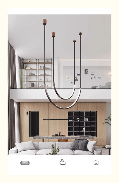 Nordic U-shaped Line Pendant Light LED Long Leather Hanging Lamp