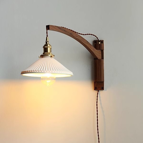 Japanese Wooden swing wall lamp Natural wood fishing wall light walnut color sconce