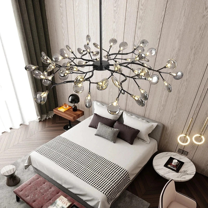 Nordic firefly chandelier Stylish Tree Branch Black Gold glass light